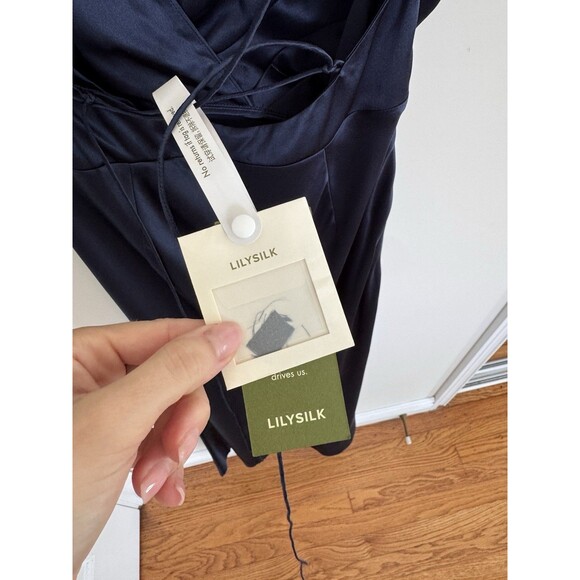 Lilysilk Back Tie 100% Mulberry Silk Maxi Dress Navy Blue Size 4 - Picture 7 of 9